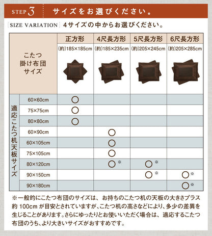ボリュームが選べる　マイクロファイバーフランネル防ダニこたつ掛け・敷き布団2点セット ボリュームタイプ 正方形(75×75cm)天板対応 送料無料