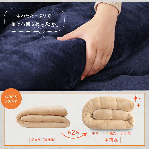 ふんわりなめらか防ダニフランネル 「ダブルで暖か」こたつ掛け敷き布団2点セット　6尺長方形(90×180cm)天板対応 送料無料