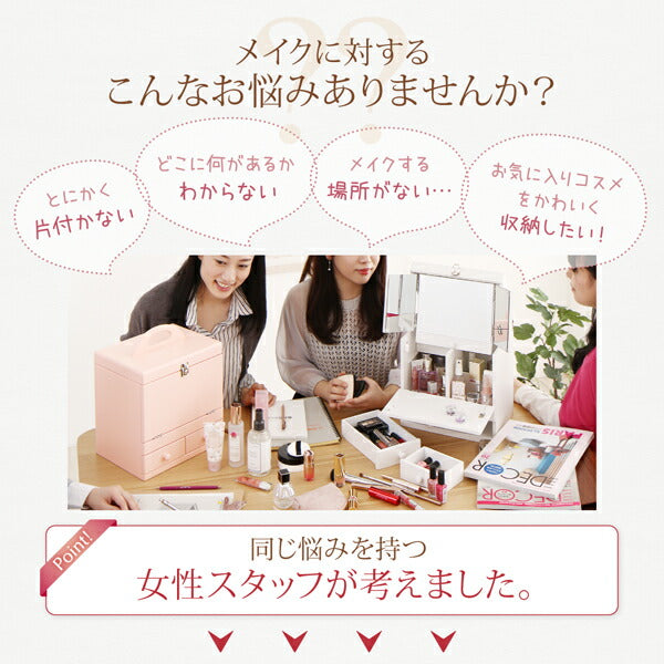 三面鏡付き カラフル木製メイクボックス 送料無料