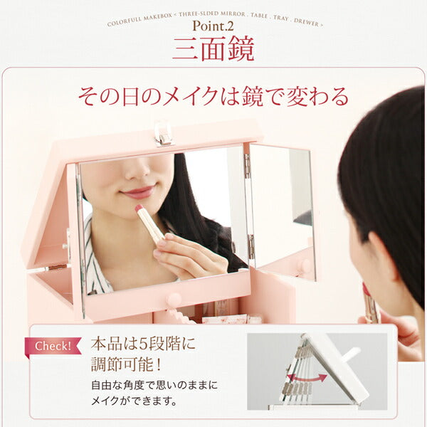 三面鏡付き カラフル木製メイクボックス 送料無料