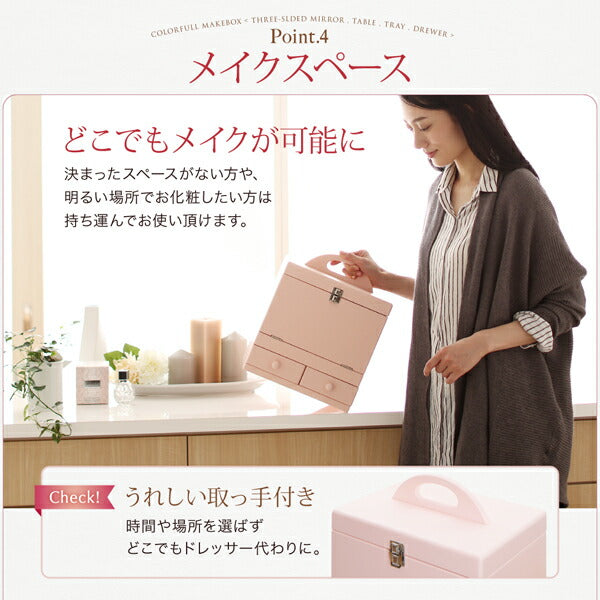 三面鏡付き カラフル木製メイクボックス 送料無料