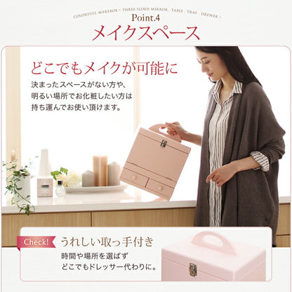 三面鏡付き カラフル木製メイクボックス 送料無料