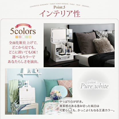 三面鏡付き カラフル木製メイクボックス 送料無料