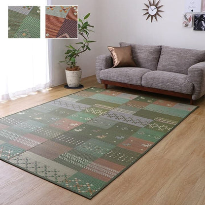い草ラグ 裏ばり 花ござ カーペット ラグ 2畳 ギャッベ(ギャベ)柄 抗菌防臭 消臭 江戸間2畳 (約174×174cm） 裏:不織布 送料無料