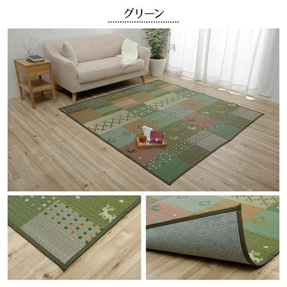 い草ラグ 裏ばり 花ござ カーペット ラグ 2畳 ギャッベ(ギャベ)柄 抗菌防臭 消臭 江戸間2畳 (約174×174cm） 裏:不織布 送料無料