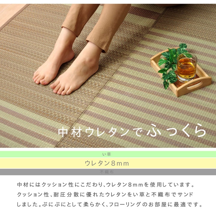 い草ラグ カーペット ラグ 6畳 はっ水 『撥水ラスター』 約240×320cm (中:ウレタン8mm） 送料無料