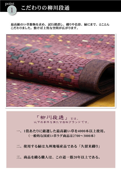 純国産 柳川段通 三重織 い草ラグカーペット 『柳川かすり』 約191×191cm 送料無料