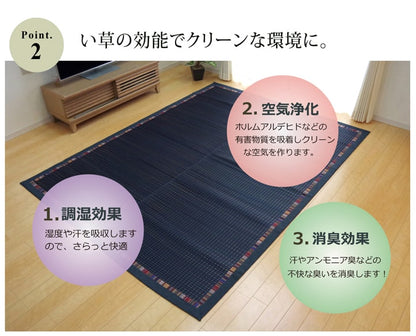 い草ラグカーペット エスニック柄 『NSエルム』 約191×191cm （裏面:滑りにくい加工） 送料無料