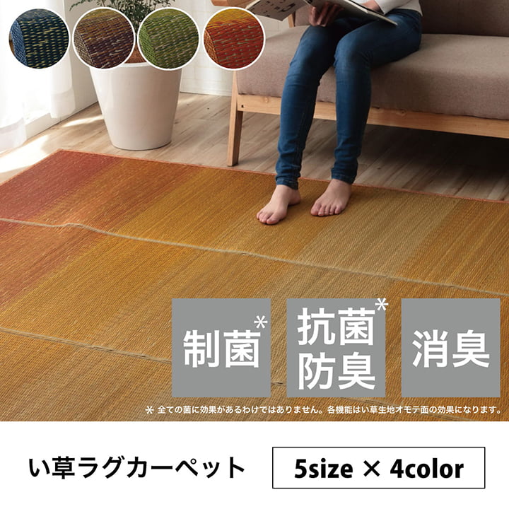 ラグ 小林製薬 持続性抗菌剤 KOBA-GUARD 制菌 抗菌防臭  滑り止め 不織布 夏 い草 グラデーション 約126×190cm 送料無料