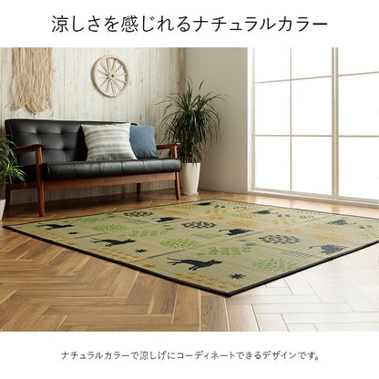 い草ラグ 猫柄　花柄　猫　インテリア　節電　夏用　涼しい　おしゃれ　おすすめ 湿度調節 消臭効果 お手入れ簡単 約180×180cm 送料無料 - 【公式】allecore(アレコレ) 家具インテリア・生活雑貨のオンライン通販