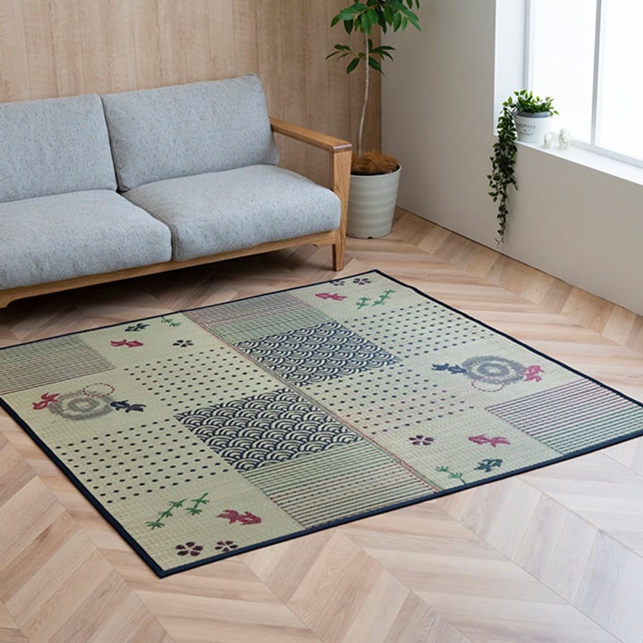 い草ラグ ラグ カーペット 3畳 長方形 和柄 風物詩 『DX金魚』 約176×230cm （裏:不織布） 送料無料