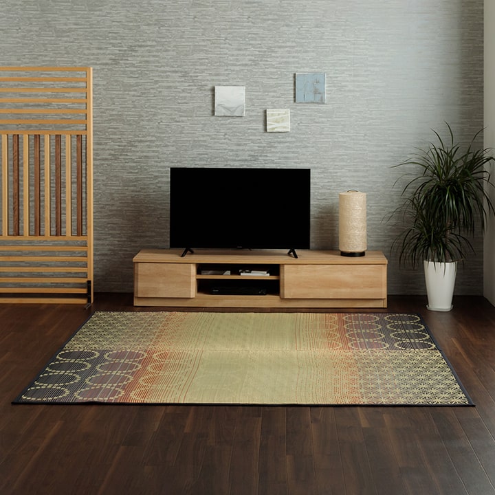 い草ラグ 和モダン柄　インテリア　節電　夏用　涼しい　おしゃれ　おすすめ 湿度調節 消臭効果 お手入れ簡単 約191×191cm 送料無料