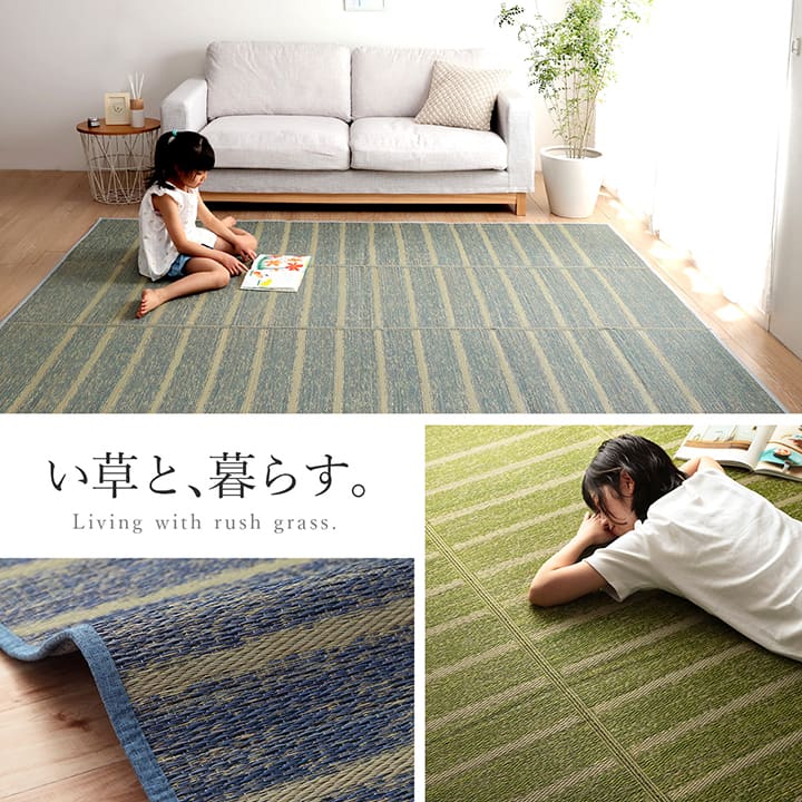 ラグ 長方形 い草 自然素材 シンプル ボーダー 裏面すべり止め付き 滑りにくい 抗菌防臭 約3畳 約180×240cm 送料無料