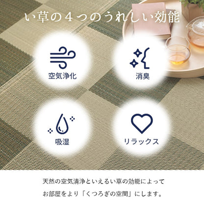 国産 い草ラグ カーペット ブロック調 おしゃれ おすすめ シンプル クッション性 江戸間8畳(約348×352cm） 送料無料