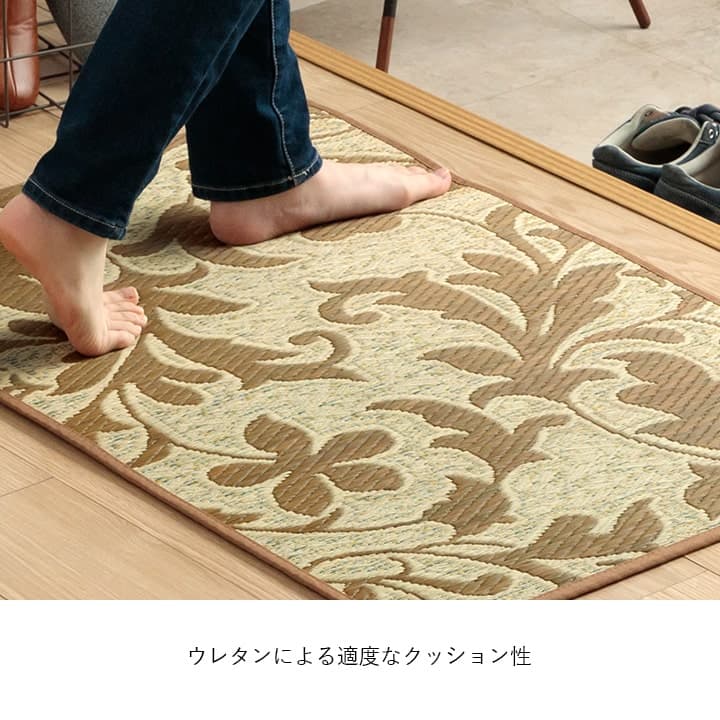玄関マット 花柄 高級感  室内 おしゃれ 玄関 マット い草ラグ 日本製 抗菌防臭 国産 滑り止め い草 約70×120cm 送料無料