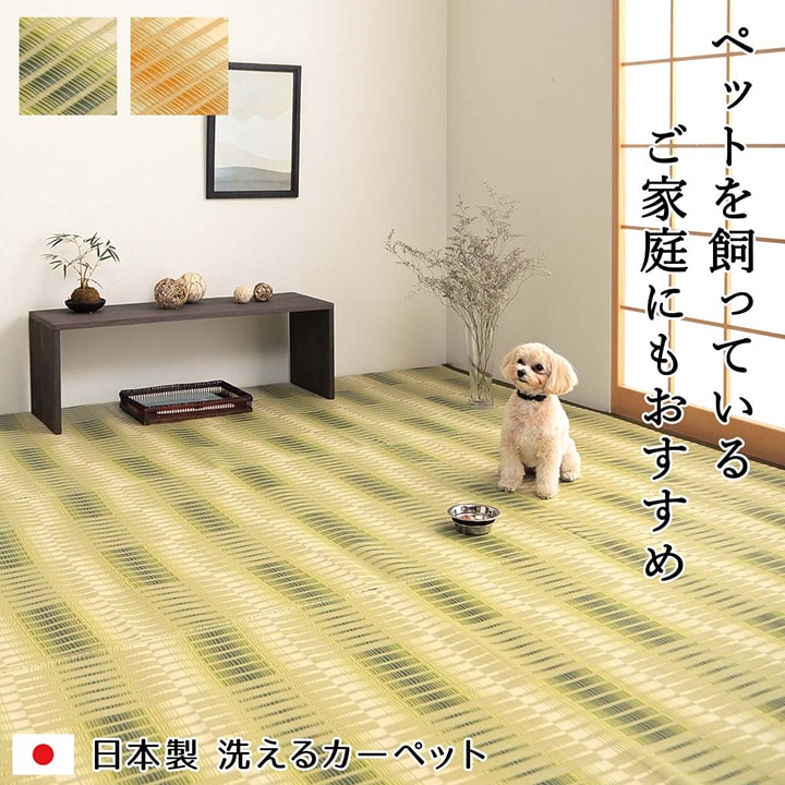 【新商品】洗える ござ 日本製 国産 カーペット 丈夫 除菌スプレー対応 敷詰 ラグ 敷物 アウトドア レジャー ペット 本間8畳（約382×382cm） 送料無料