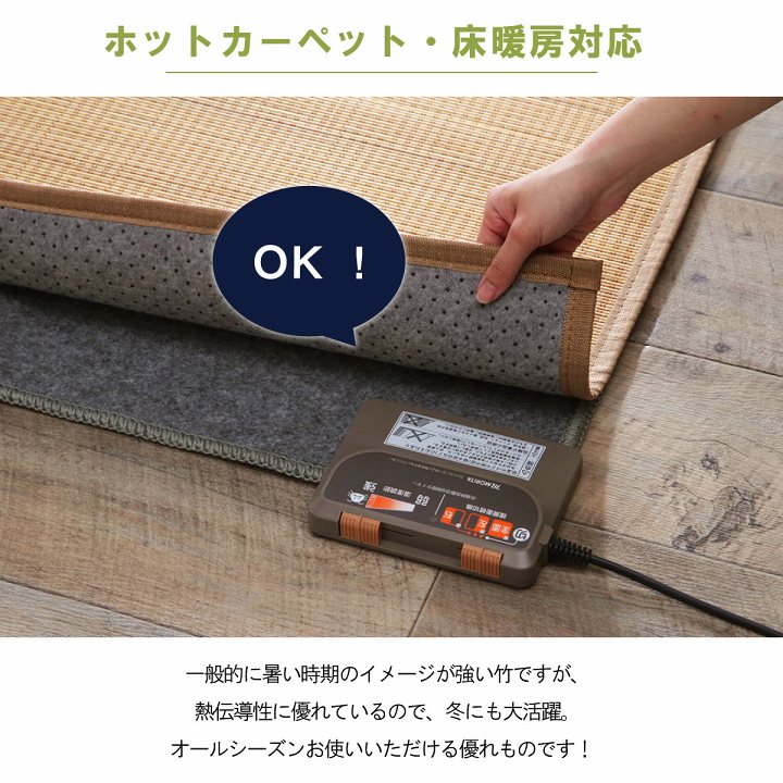 竹 ラグ カーペット 裏地付き 天然素材 丈夫 抗菌防臭 消臭 お手入れ お掃除 簡単 楽 約261×352cm 送料無料