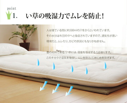 【新商品】マットレス シングル 三つ折り い草 置き畳 国産 『い草マットレス』 約100×210cm （裏:不織布） 送料無料
