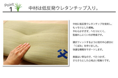 枕 まくら い草枕 消臭 ピロー 国産 『おとこの枕 くぼみ平枕』 約50×30cm 中材:低反発ウレタンチップ 送料無料