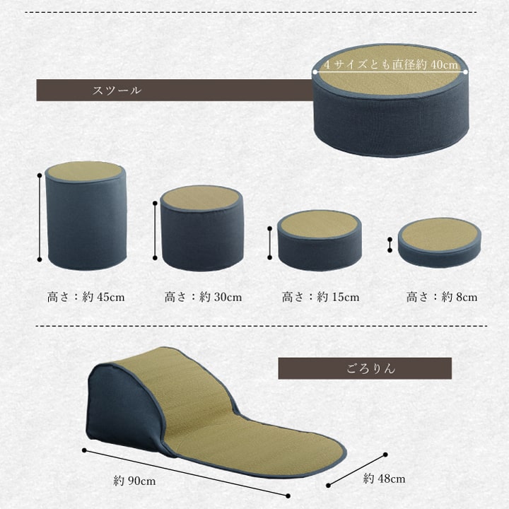 【新商品】い草 スツール クッション 腰掛け さらさら 消臭 シンプル 約40R×45cm 送料無料