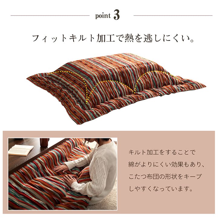 こたつ布団 正方形 日本製 シェニール ストライプ調 カラフル エスニック 約200×200cm 送料無料
