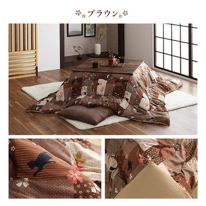 こたつ布団 長方形 掛け単品 ネコ柄 チェック柄 約190×240cm 送料無料