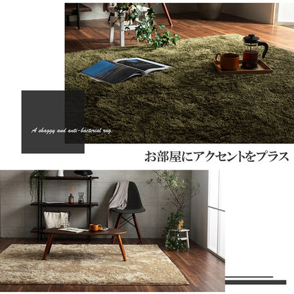 ラグ 長方形 シャギー 長毛 コンパクト 滑りにくい加工 制菌加工 洗える オールシーズン 約3畳 約200×250cm 床暖房 ホットカーペット対応 送料無料