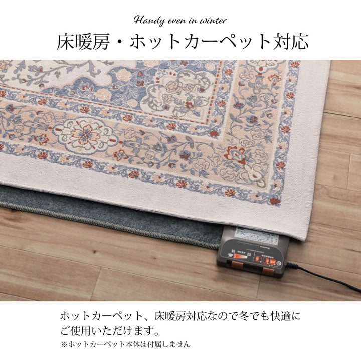 ラグ 長方形 手洗い ジャガード織 メダリオン柄 コンパクト 滑りにくい加工 約3畳 約200×250cm オールシーズン 床暖房 ホットカーペット対応 送料無料
