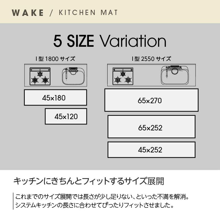 キッチンマット 『ウェイク』 約45×252cm 送料無料
