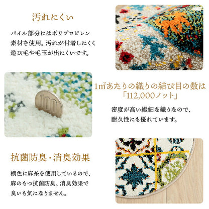 【新商品】クッション チェアパッド 薄手 ウィルトン 織り トルコ製 円形 丈夫 汚れにくい 床用 キズ防止マット ギャベ柄 モンドリアン柄 モロッコタイル柄 抗菌防臭 消臭 40cm丸 イビサ 送料無料