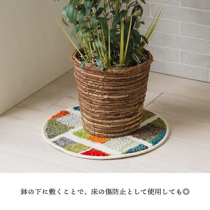 【新商品】クッション チェアパッド 薄手 ウィルトン 織り トルコ製 円形 丈夫 汚れにくい 床用 キズ防止マット ギャベ柄 モンドリアン柄 モロッコタイル柄 抗菌防臭 消臭 40cm丸 イビサ 送料無料