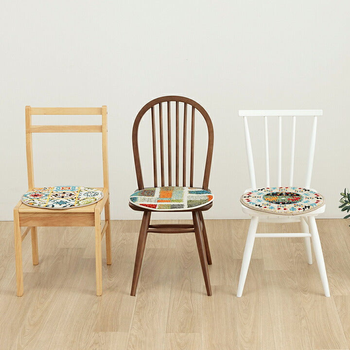 【新商品】クッション チェアパッド 薄手 ウィルトン 織り トルコ製 円形 丈夫 汚れにくい 床用 キズ防止マット ギャベ柄 モンドリアン柄 モロッコタイル柄 抗菌防臭 消臭 40cm丸 イビサ 送料無料