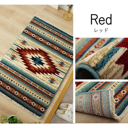 【新商品】玄関マット ウィルトン織 キリム柄 ベッドサイド用 ソファー前用 フリンジ付き 約60×90cm 送料無料