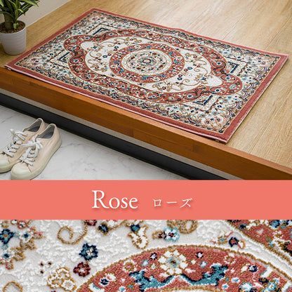 【新商品】玄関マットトルコ製ウィルトン織りクラシカル柄エレガンス柄上品ヒートセット加工立体感高目付肌触り柔らか抗菌防臭消臭丈夫へたりにくいソファー前用ベッドサイド用約60×90cm 送料無料