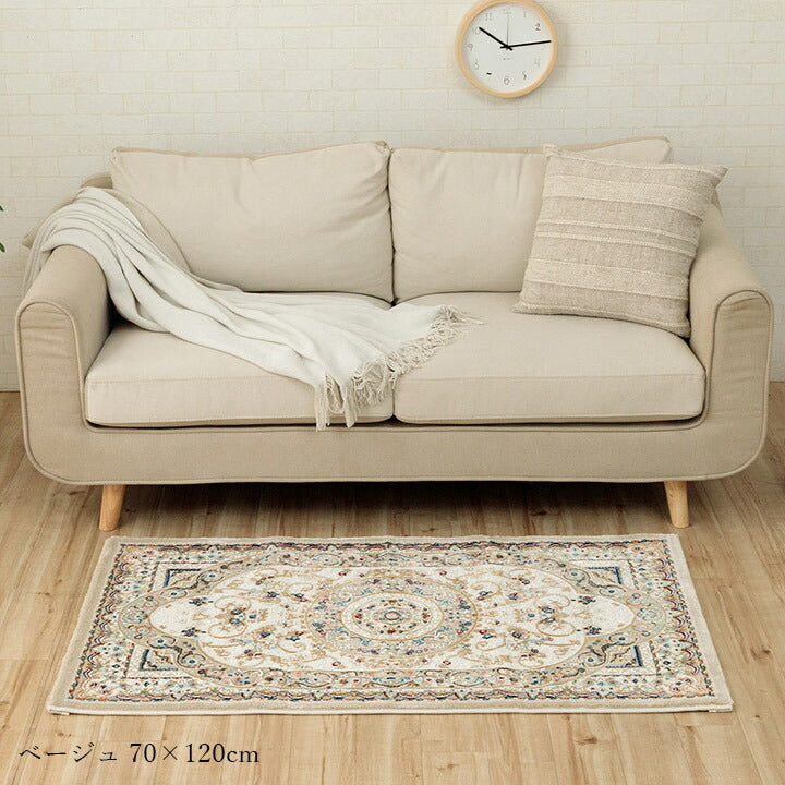 【新商品】玄関マットトルコ製ウィルトン織りクラシカル柄エレガンス柄上品ヒートセット加工立体感高目付肌触り柔らか抗菌防臭消臭丈夫へたりにくいソファー前用ベッドサイド用約70×120cm 送料無料