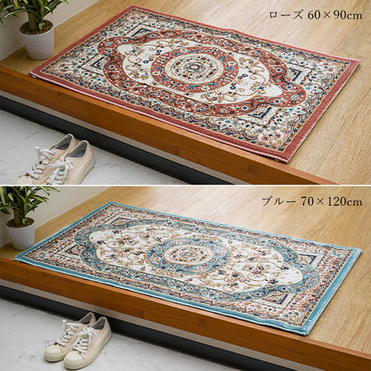 【新商品】玄関 マット トルコ製 ウィルトン 織り クラシカル柄 エレガンス柄 上品 ヒートセット加工 立体感 高目付 肌触り柔らか 抗菌防臭 消臭 丈夫 へたりにくい ソファー前用 ベッドサイド用 約50×80cm 送料無料