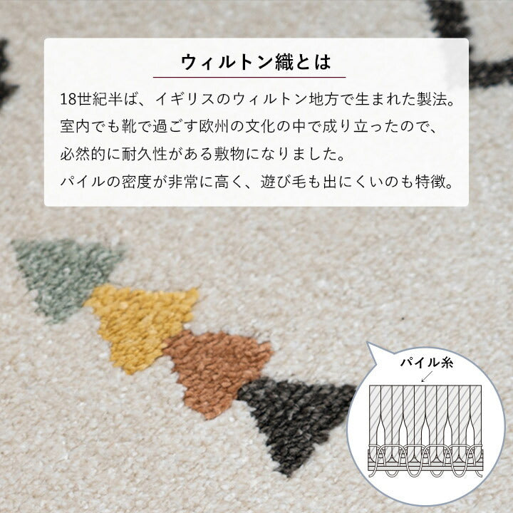 【新商品】玄関マット トルコ製 ウィルトン織り 幾何柄 モダン シンプル ナチュラル 立体感 抗菌防臭 消臭 丈夫 へたりにくい 1年中 ソファー前用 ベッドサイド用 約70×120cm 送料無料