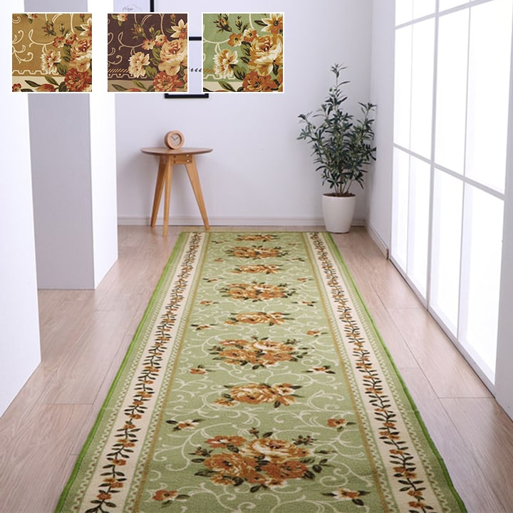 廊下敷き マット 花柄 エレガンス 撥水 約79×440cm 送料無料