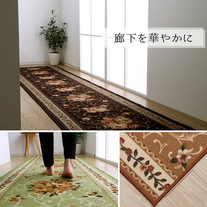 廊下敷き マット 花柄 エレガンス 撥水 約79×440cm 送料無料