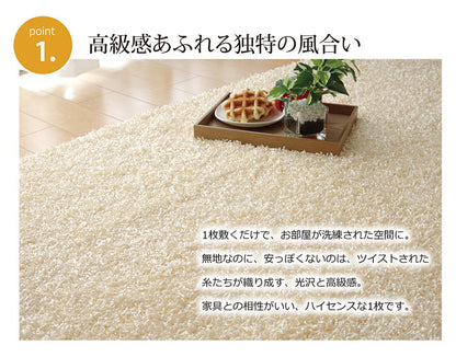 ラグ カーペット 2畳 防炎 抗菌 防臭 防ダニ シャギー タフト 国産 無地 『シャンゼリゼ』 約190×190cm 送料無料
