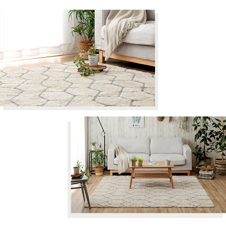 カーペット　ふんわりラグ　ボリュームタイプ　ウォッシャブル　幾何柄　約190×190cm 送料無料