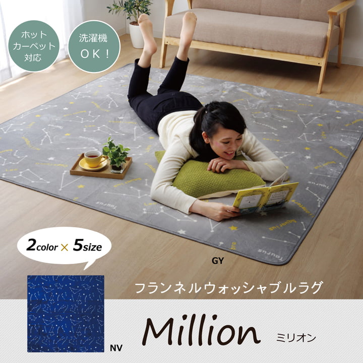 抗菌・防臭 ウォッシャブル フランネル ホットカーペットカバー 『WSミリオン RUG」約185×185cm 送料無料
