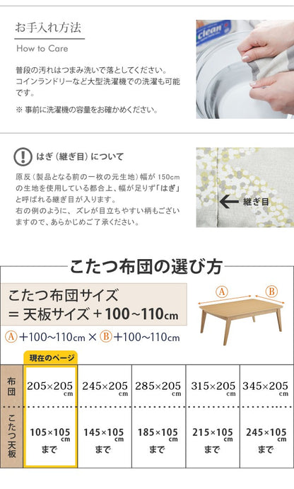 【新商品】こたつ布団 正方形 大判 日本製厚手カーテン生地の北欧柄こたつ布団 205x205cm おしゃれ 洗える 掛け布団 北欧デザイン 日本製 リモート 在宅