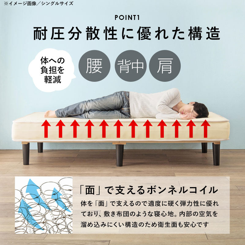 ボンネルコイルマットレスベッド シングルベッド 耐圧分散 すのこベッド セミシングルショート セミダブル