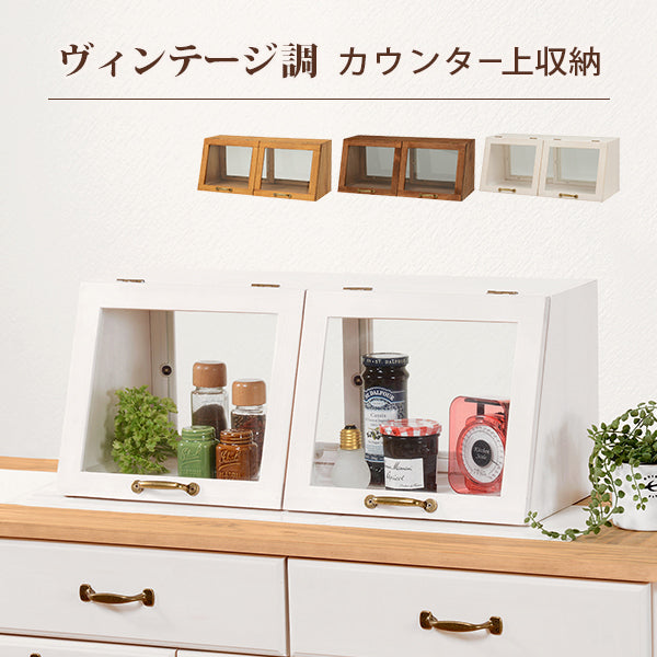 カウンター上ガラスケース キッチン収納 食器棚 レンジ台 ラック 深い 味わい 表情 形状 ディスプレイ 活躍