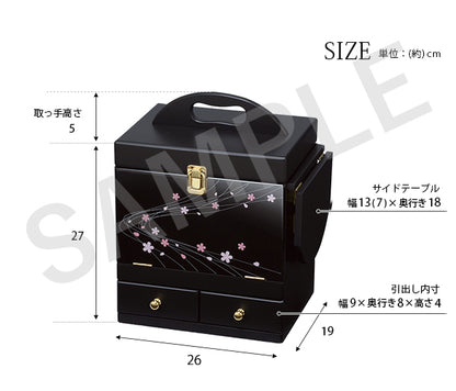 コスメボックス ドレッサー 桜模様 美しい バタフライ式 ミニテーブル 光沢 蒔絵 模様 コスメ ボックス サイド