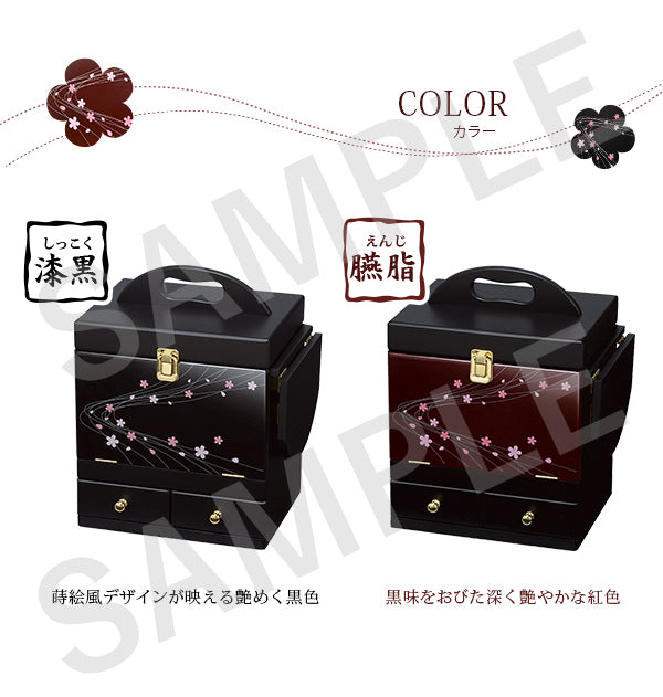 コスメボックス ドレッサー 桜模様 美しい バタフライ式 ミニテーブル 光沢 蒔絵 模様 コスメ ボックス サイド