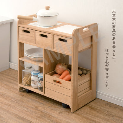 キッチンワゴン ワゴン キッチン収納 ダイニング横 天然木キッチンワゴン 対面 引出し ダイニング 天然