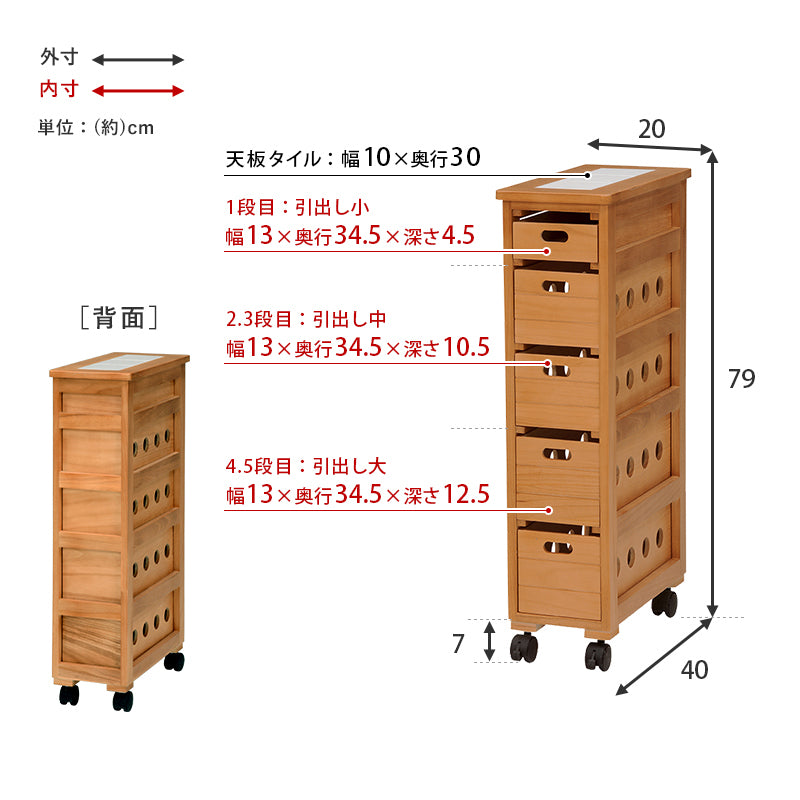 ストッカー キッチン収納 ワゴン 幅20 タイル天板 熱い キッチン 重宝 タイル 天板 便利 おしゃれ 北欧