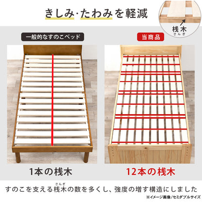 シングルミドルベッド シングルベッド ロングサイズ 敷布 床面下 容量収納 天然木すのこベッド 造り